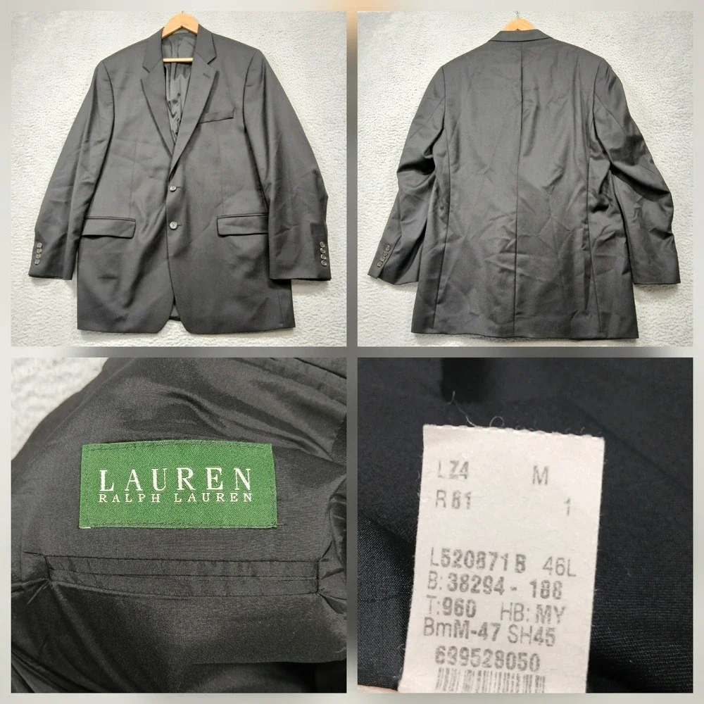 Lauren Ralph Lauren Blazer Mens 46L Charcoal Wool‎ Two Button Sport Coat